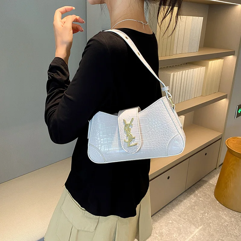 sac à main effet croco de style français 2025 – sac élégant sous les bras et bandoulière pour femme, sac à bandoulière polyvalent à poignée supérieure