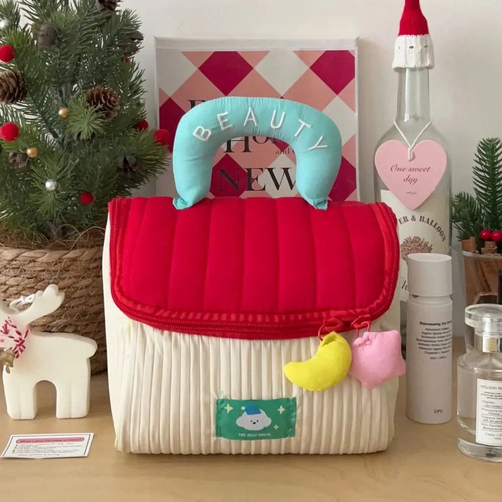 sac de maquillage de cabine mignon de grande capacité, étui à cosmétiques carré kawaii, étui de rangement à fermeture éclair, sac de rangement portable