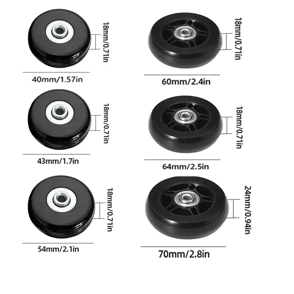 roulettes silencieuses pour bagages de voyage, 40 à 70mm, kit de réparation de valise flexible et résistant à l'usure, installation facile, forte charge