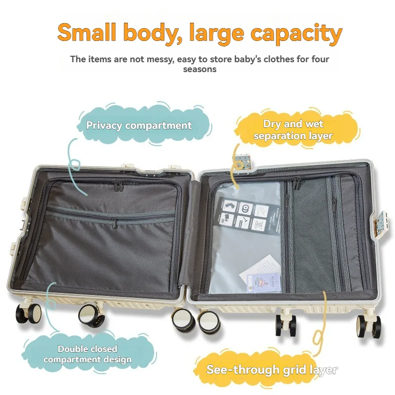 bagage à cadre en aluminium pour enfants ride on : valise à roulettes de 20 pouces avec serrure à combinaison pour garçons et filles