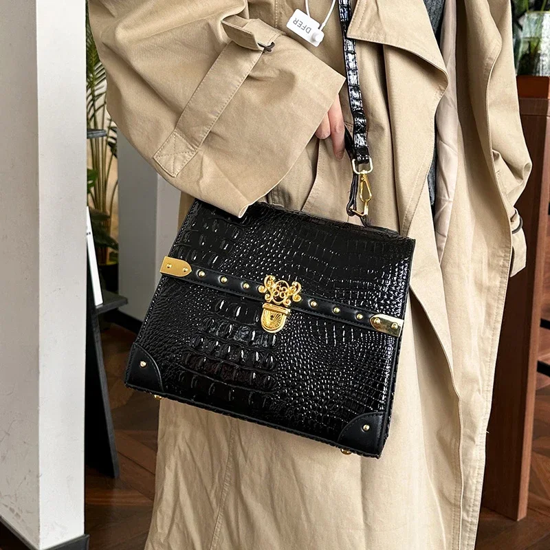 petit sac carré pour femme, sac à main classique, motif crocodile, sac à bandoulière, designer initié, marque supérieure
