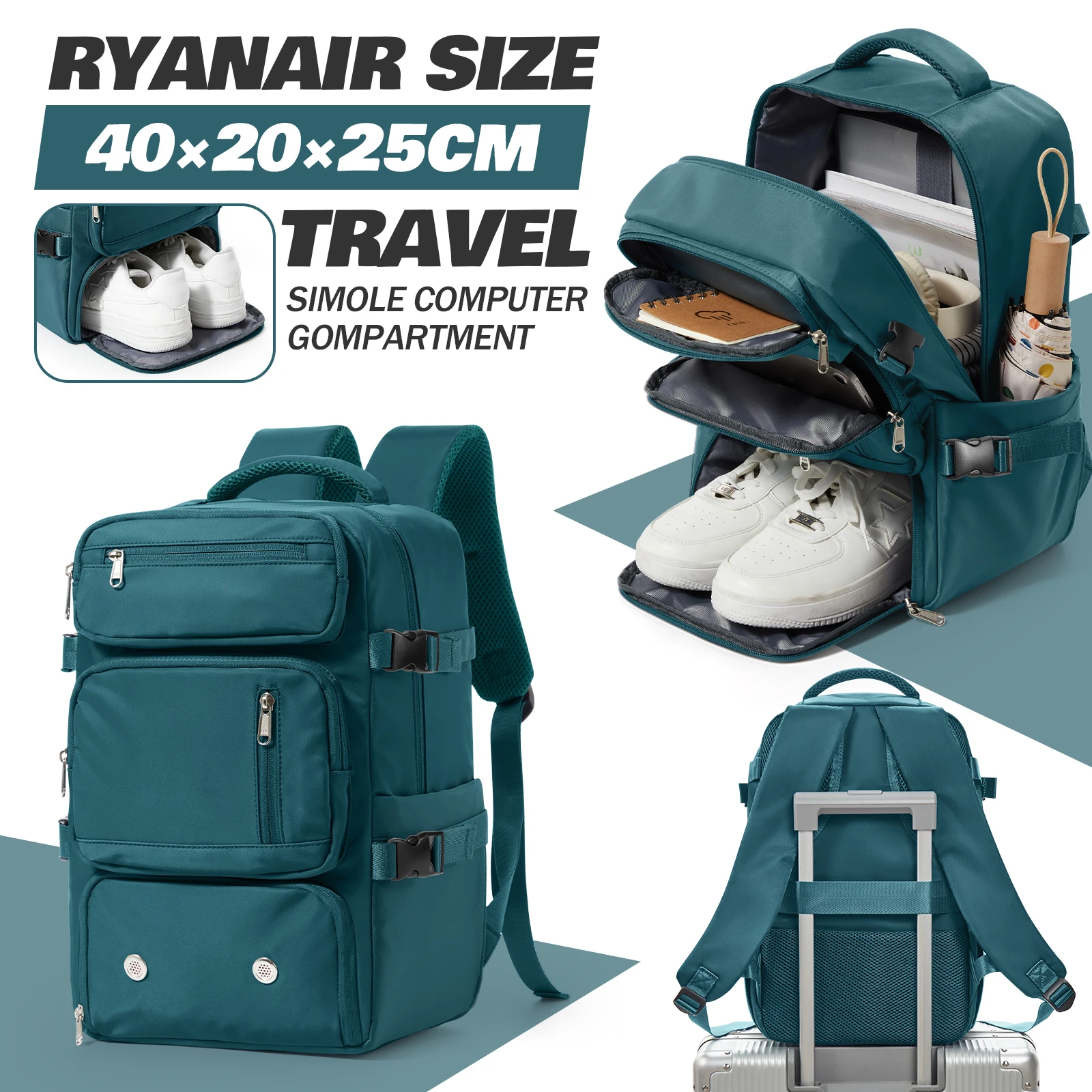 ryanair sac à dos 40x20x25 sac à main sac de cabine, pochette d'ordinateur femmes hommes loisirs voyage sac à dos sac d'école, bagage à main