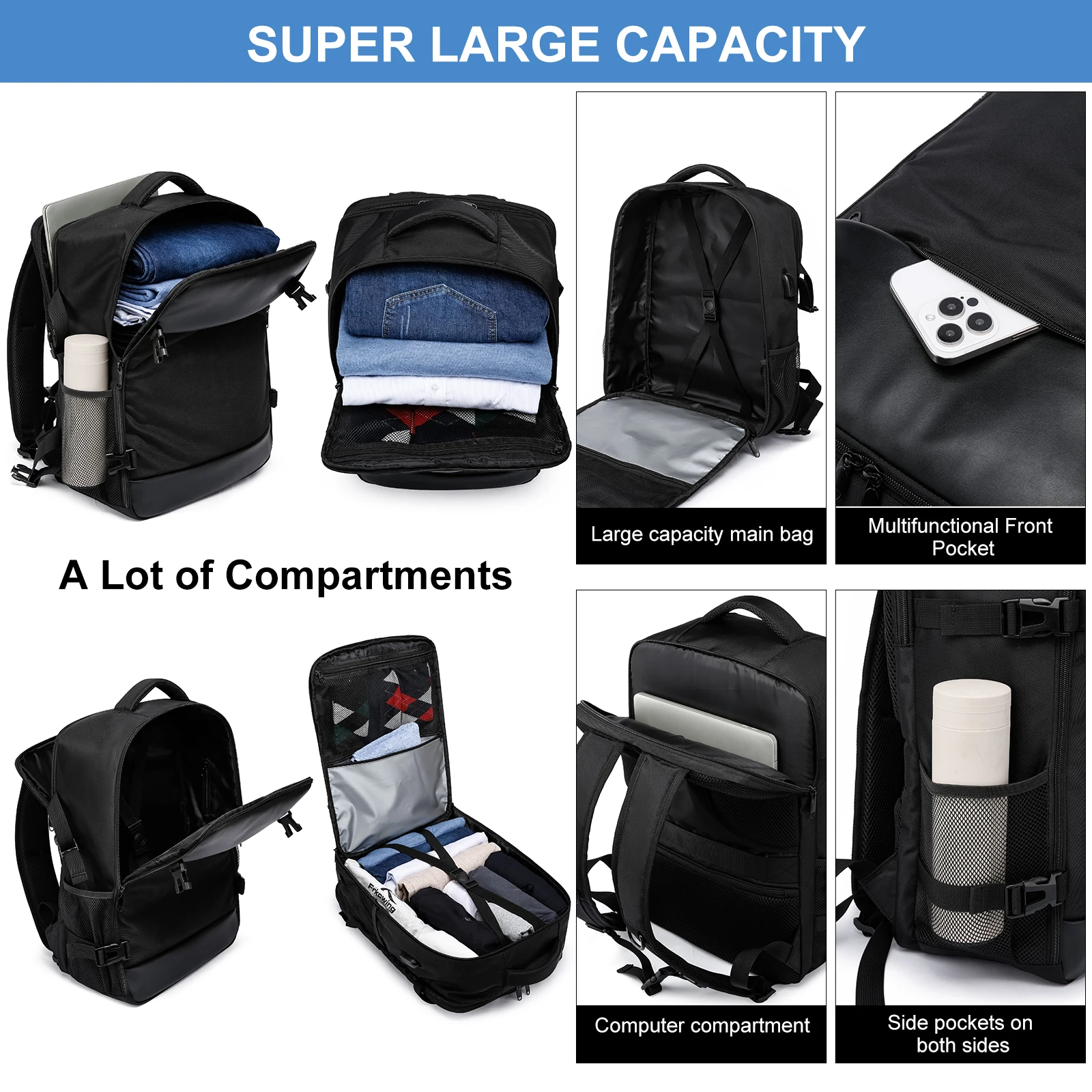 ryanair 40x20x25 et easyjet 45x36x20 sac de cabine sac à dos de voyage unisexe sac à dos pour ordinateur portable sac à dos de voyage en plein air étudiant.