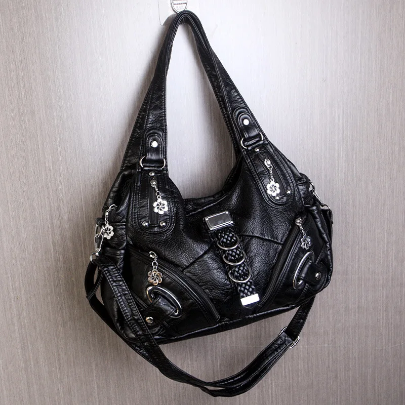 femmes sacs à main noirs mode sac à bandoulière grand fourre tout en cuir lavé sac à provisions multifonctionnel sacoche dame hobos grand sac à main