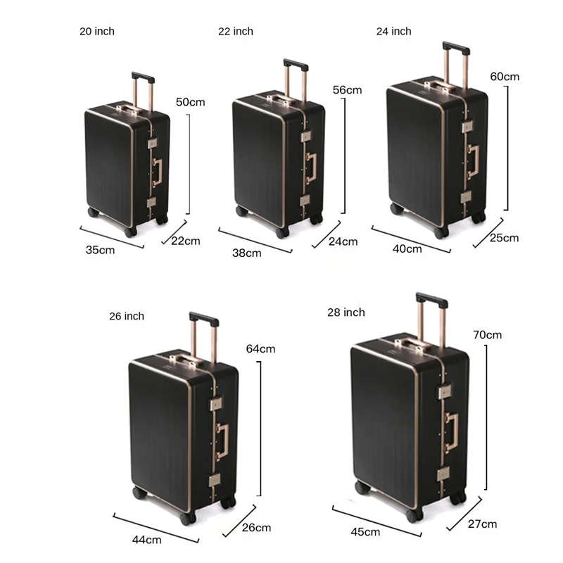 20/22/24/26/28 pouces bagages épaissi pc étudiants cadre en aluminium valise élégante grande capacité roues silencieuses valise de voyage