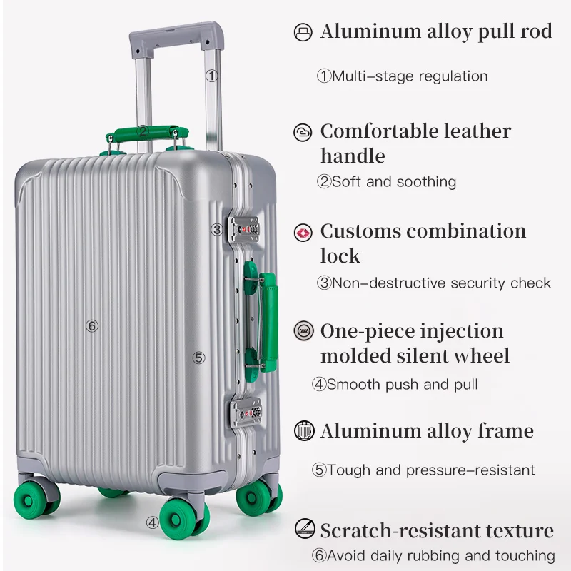 bagage étudiant simple à poignée large de 20 pouces, valise de voyage pour hommes de grande capacité de 24 pouces, cadre en aluminium de 26 pouces rol