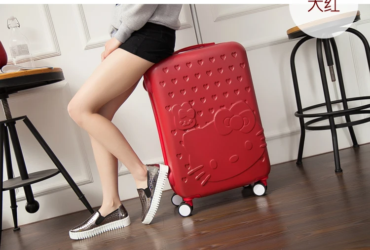 20 24 pouces kitty chat valise boîtier de chariot mignon frais étudiant ultra léger valise roue universelle dessiné à la main boîte de voyage