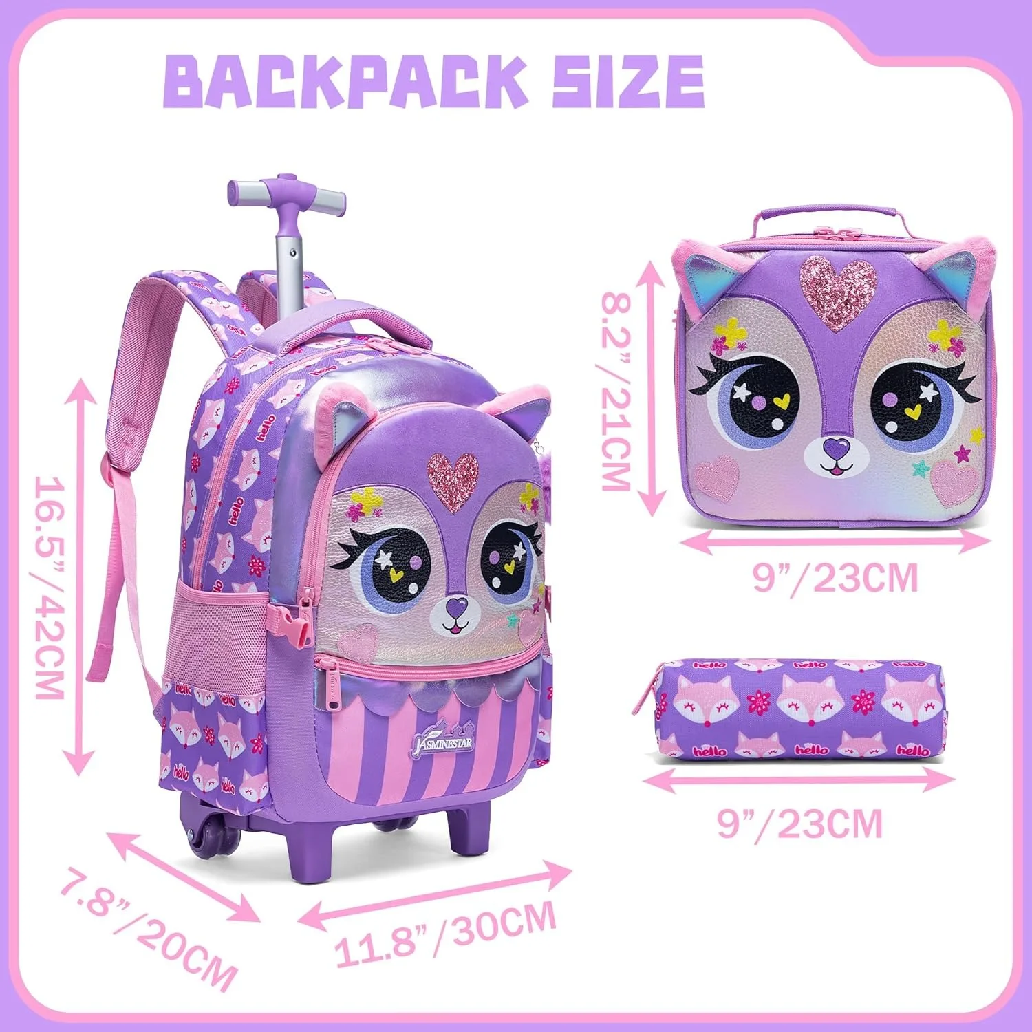 sac à dos pour enfants avec roulettes, sac à dos roulant pour filles, bagage à main, valise pour élèves du primaire, pour l'école et les voyages en famille