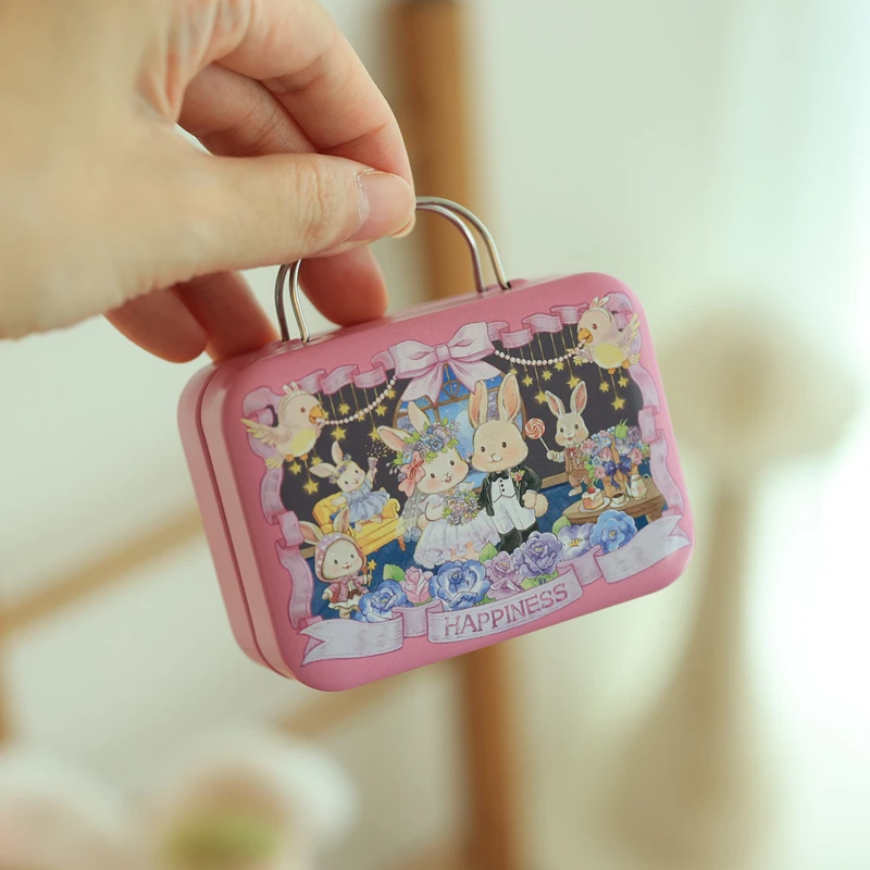 petite valise de couple lapin de dessin animé, 18 boîtes à bonbons, mini bijoux de voyage, coffret cadeau de mariage, mallette de rangement pour cils à la maison, 1 pièce