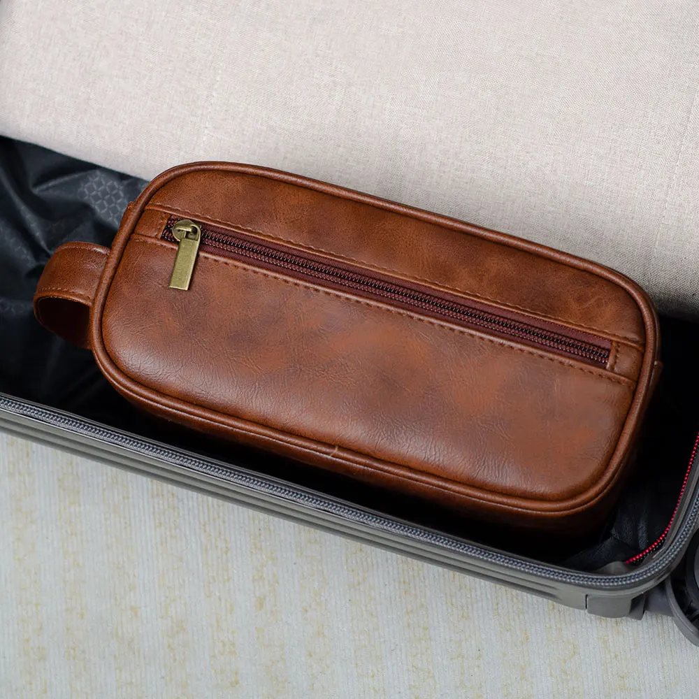 sac de lavage en cuir pour hommes, sac de voyage, voyages d'affaires, sac à cosmétiques portable, grande capacité, conception multi poches, sac de lavage en cuir