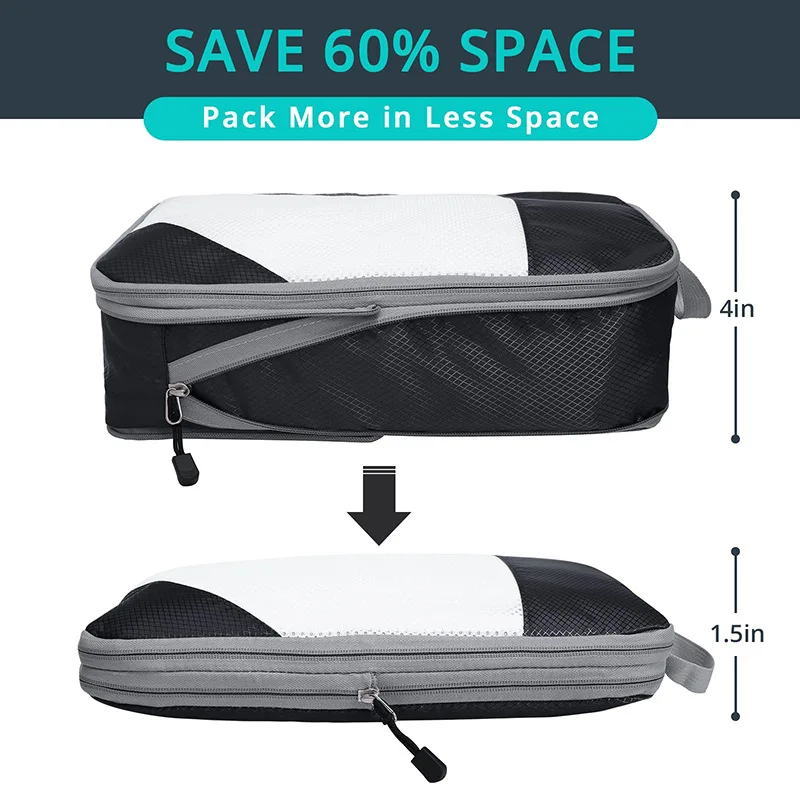 organisateur de bagages portable de voyage, sacs de rangement, cubes d'emballage à compression, sacs à chaussures avec maille, pochette légère et pliable