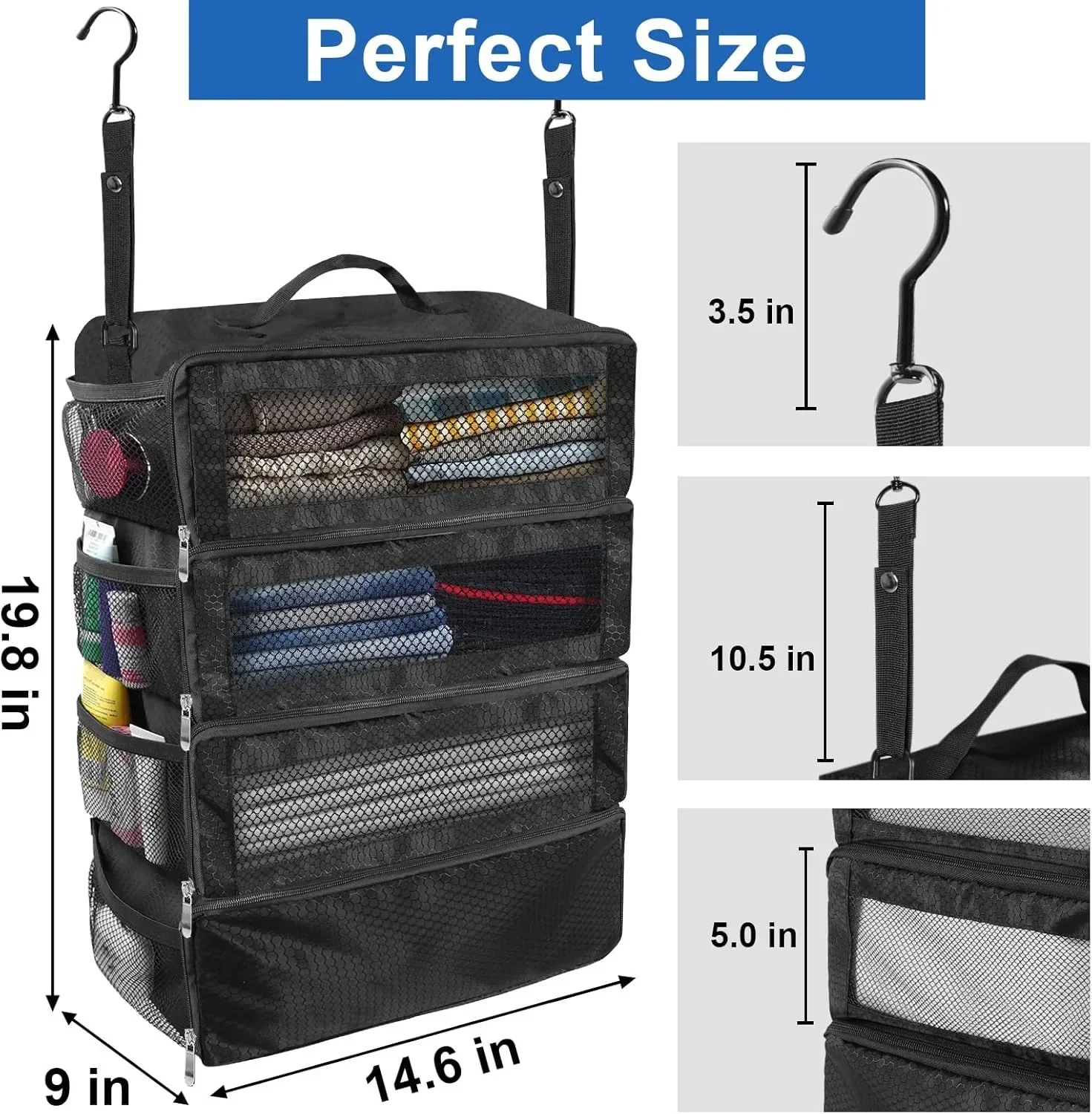 organisateur de valise, organisateur de bagages de voyage de grande capacité, étagère suspendue, emballage cube placard, sacs de rangement pliables suspendus