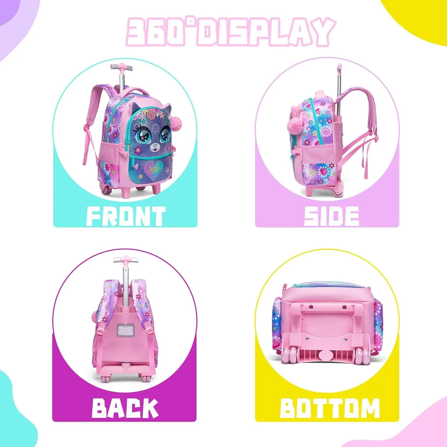 sacs d'école pour enfants, sac à dos roulant pour filles, valise à bagages avec chariot à roulettes, sacs à dos à roulettes pour voyage scolaire