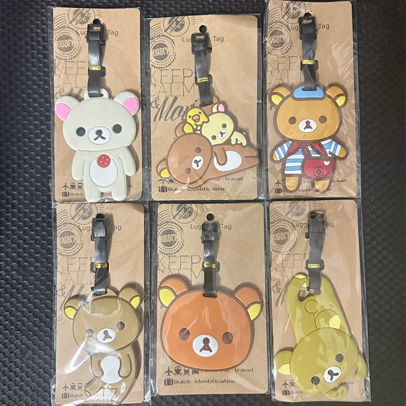 rilakkuma étiquette de bagage enfants anime ours décontracté valise anti perte étiquette carte d'embarquement organisateur de voyage accessoires enfants cadeau