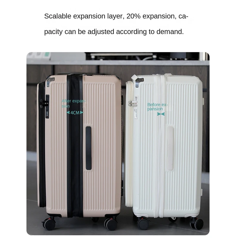 valise en matériau pc de grande capacité, bagage de voyage à compartiment profond de 20/28/32/34 pouces avec serrure à combinaison, coque rigide à ouverture latérale