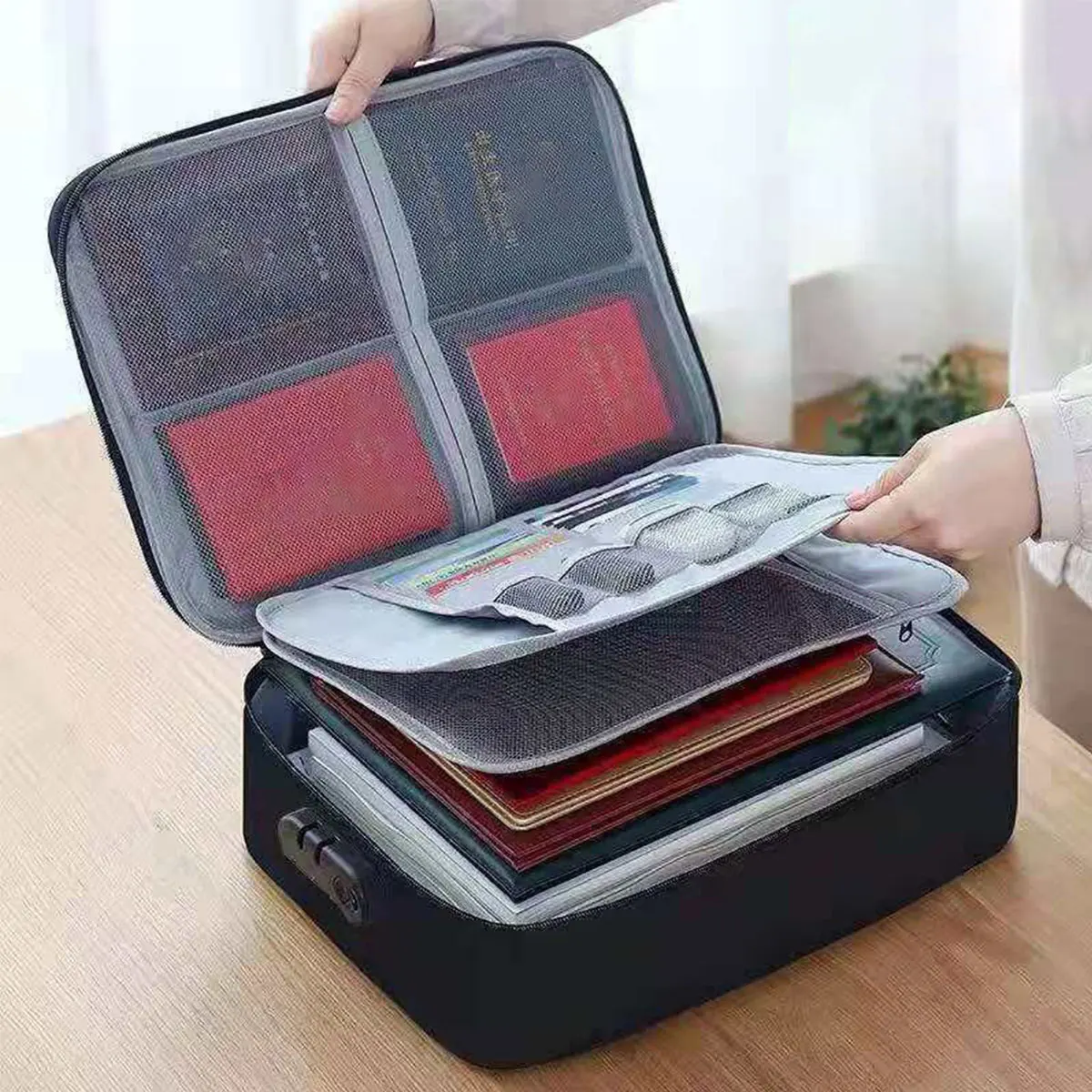 organisateur de documents porte documents 3 couches porte documents hommes femmes sac couverture sac à main passeport maison coffre fort fonctionnel fichier mallette de rangement