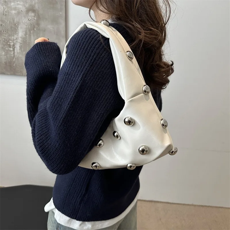 Sac à main Hobo clouté en cuir PU pour femme, sac à bandoulière, sac fourre-tout sous les bras, travail, shopping, voyage, designer