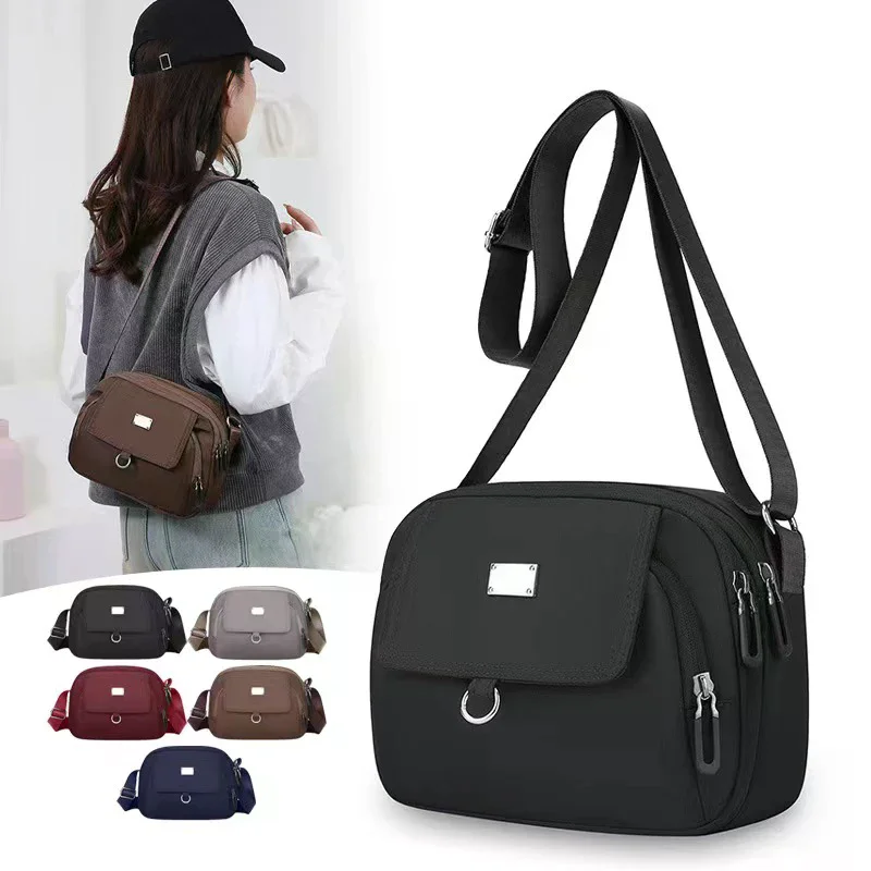 sac à bandoulière en nylon chic et léger pour femme, mini sac à main décontracté avec plusieurs pochettes zippées pour un usage quotidien