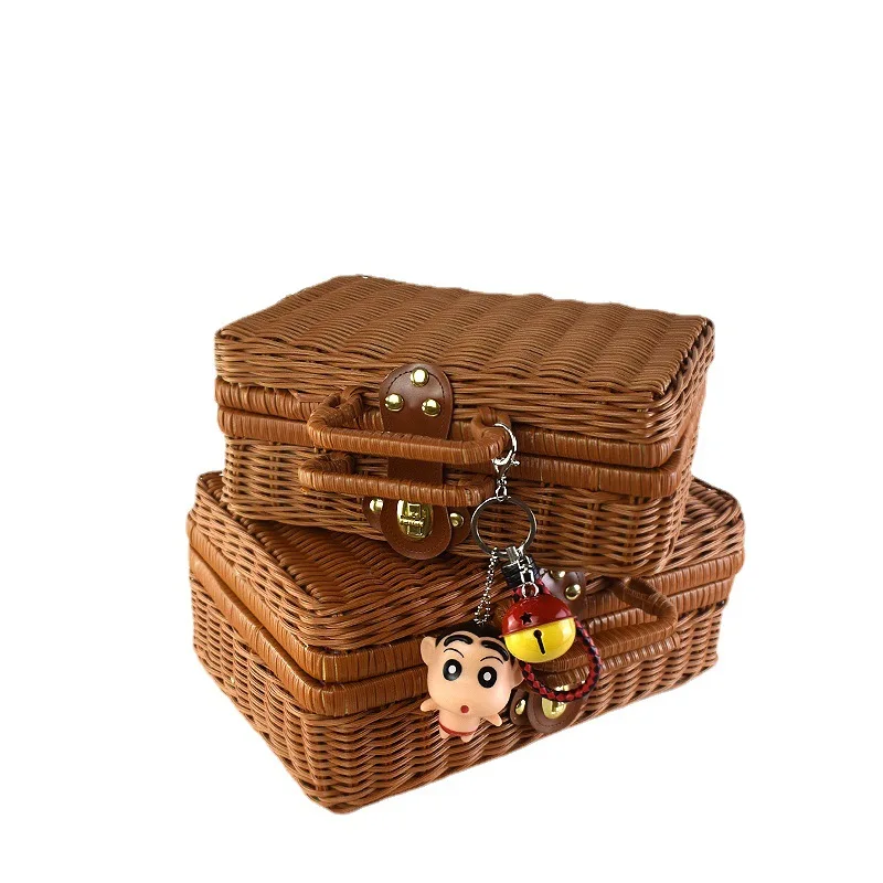 Valise de Tri et de Rangement de Cosmétiques, Boîte-Cadeau de Transport à la Main, mir de Rangement Tissé en Rotin, Rétro