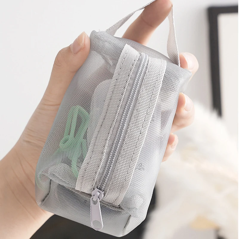 sacs à clés de grande capacité, sac à cosmétiques transparent, pochette de rangement carrée en maille, mini porte-monnaie à fermeture éclair, mini sac de lavage, étui de papeterie