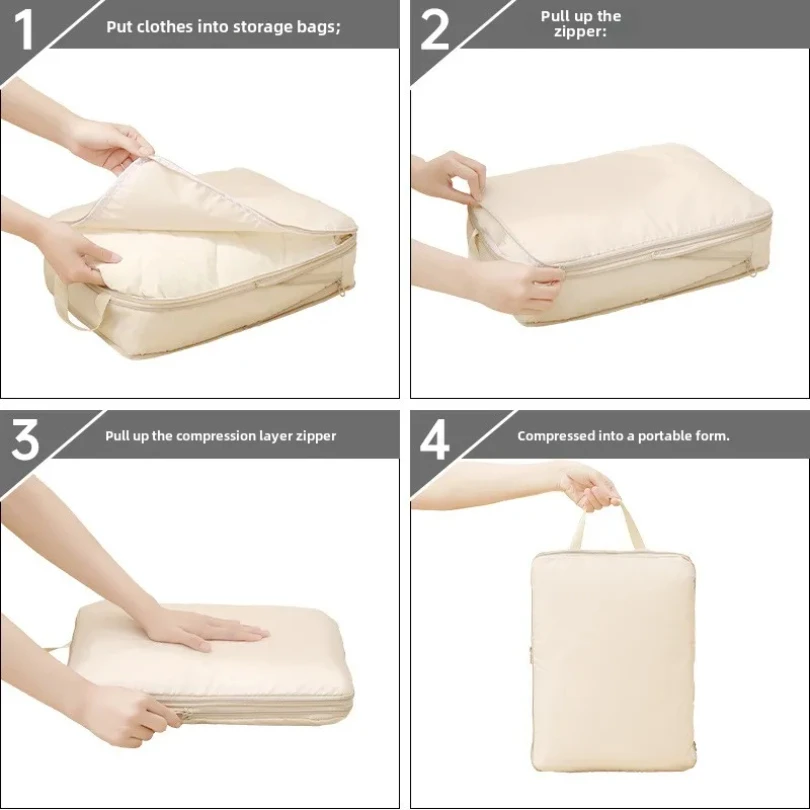 sac de cubes d'emballage à compression de voyage, valise portable, organisateurs de vêtements, étuis de rangement de bagages étanches, sacs à tiroirs 4 pièces/ensemble