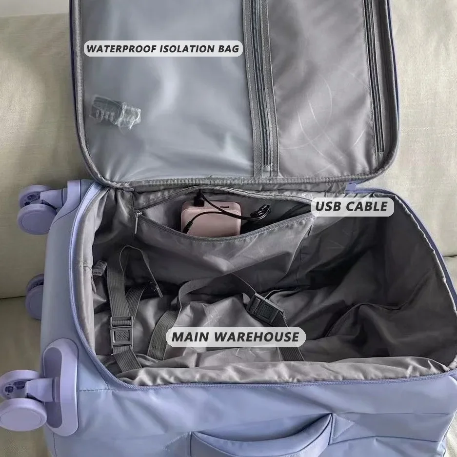 valise à roulettes multifonctionnelle de grande capacité pour femmes, sac à bagages de voyage ultra léger, valises en nylon imperméables, sac à main d'affaires