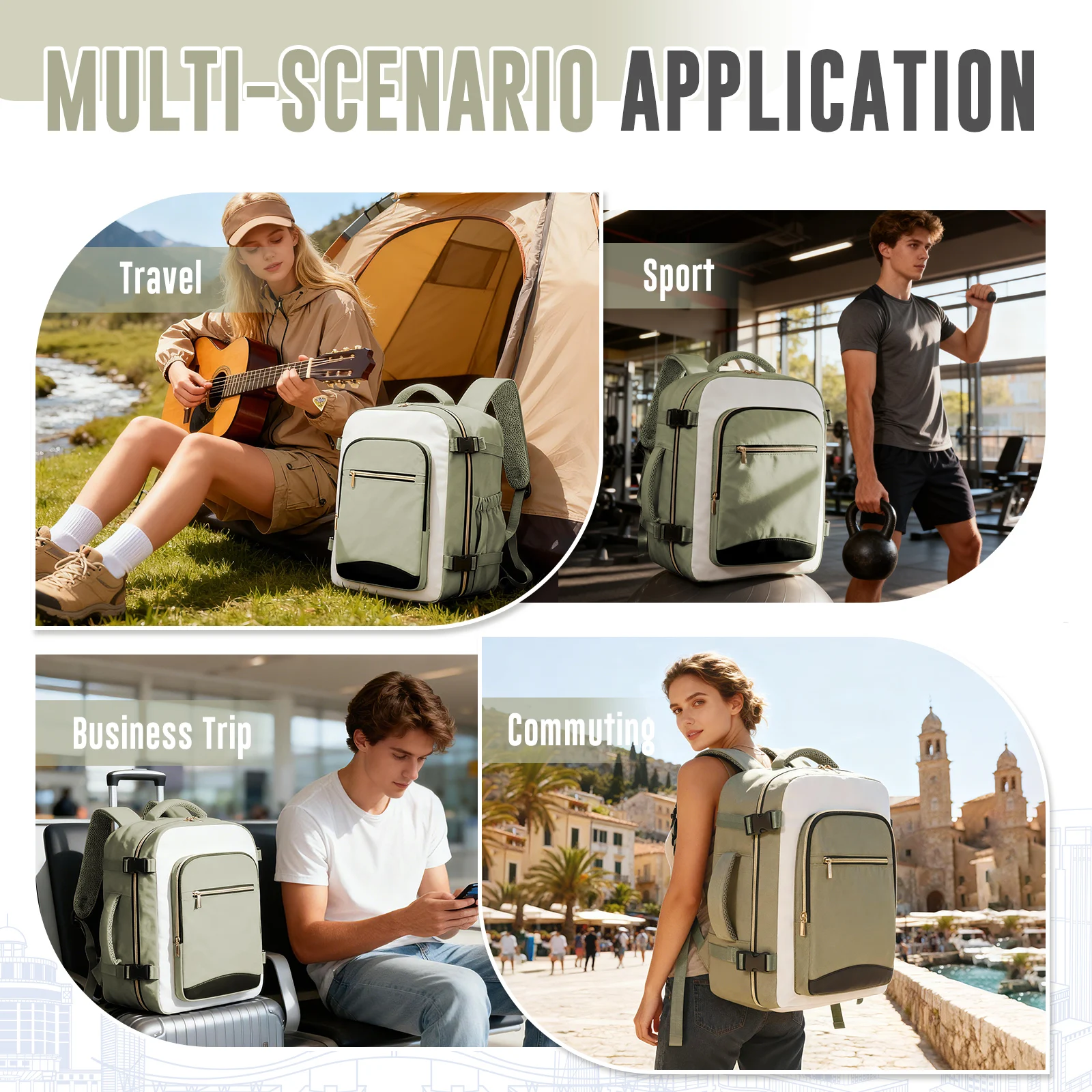 sac d'extérieur de grande capacité pour ordinateur portable 15.6 pouces, ryanair 40x30x20, sac à dos de voyage pour courte distance, sac à dos d'école universitaire pour filles