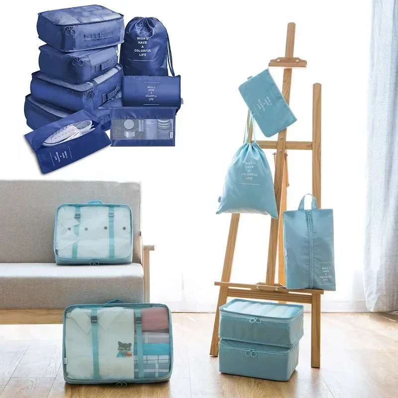 sac de voyage en poudre pour bagages, couverture, chaussures, organisateurs, valise, cubes d'emballage, ensemble de 7 pièces