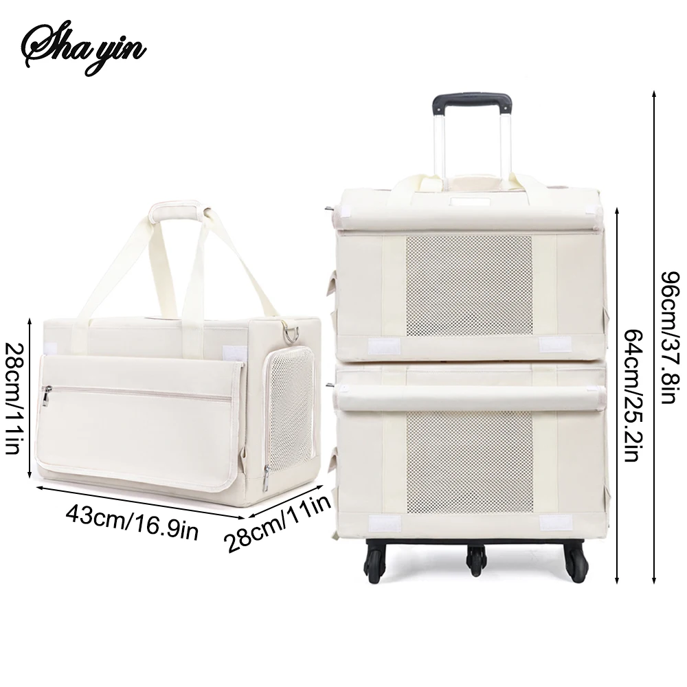 valise à roulettes double couche pour animaux de compagnie, 1 pièce, sac pour chat, valise push pull, grande capacité, deux sacs à main respirants pour chiens