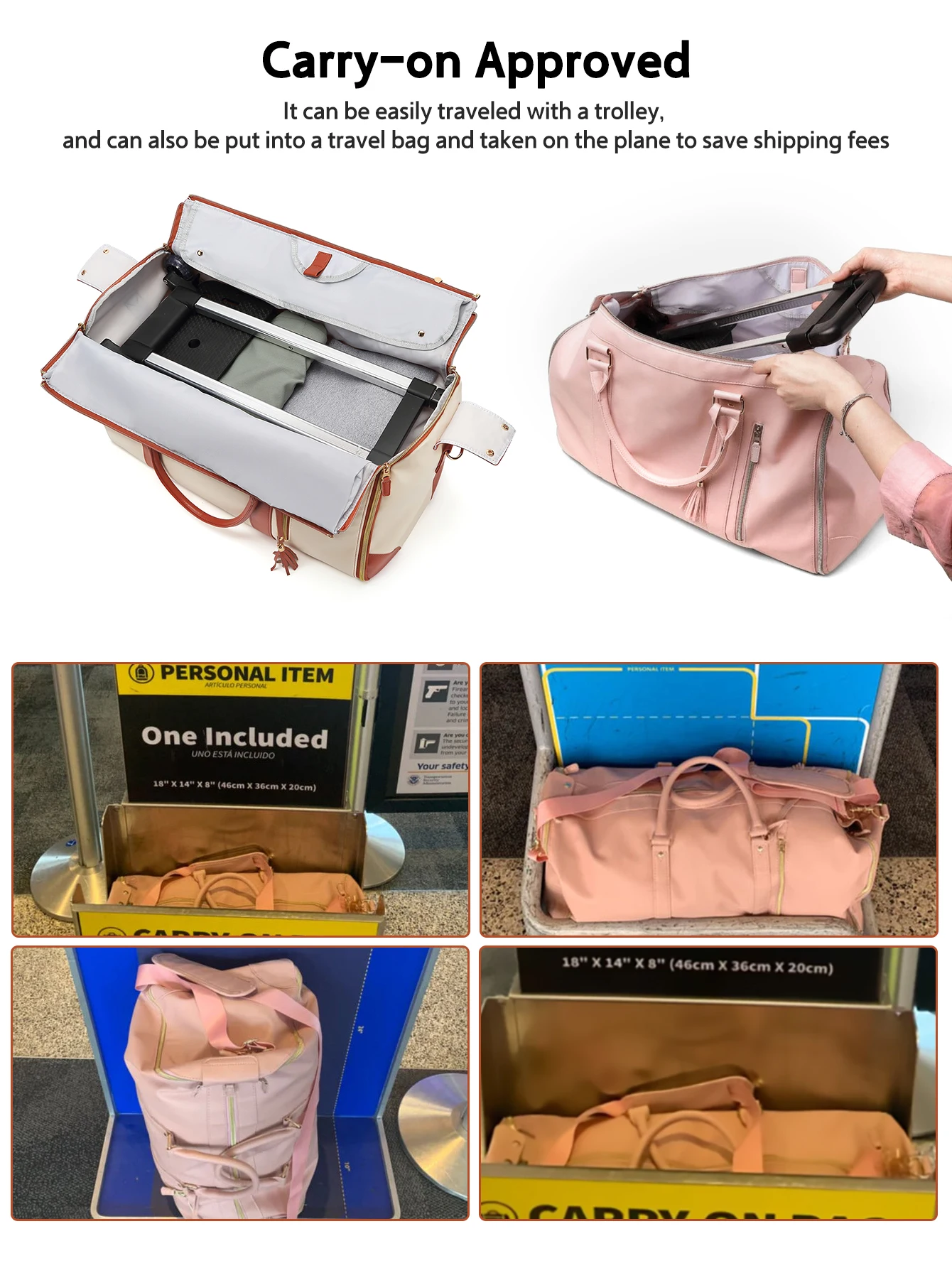sac à vêtements de voyage portable avec sac à chaussures et sangle de chariot, valise de week end, bagage à main, livraison directe globale, 55l