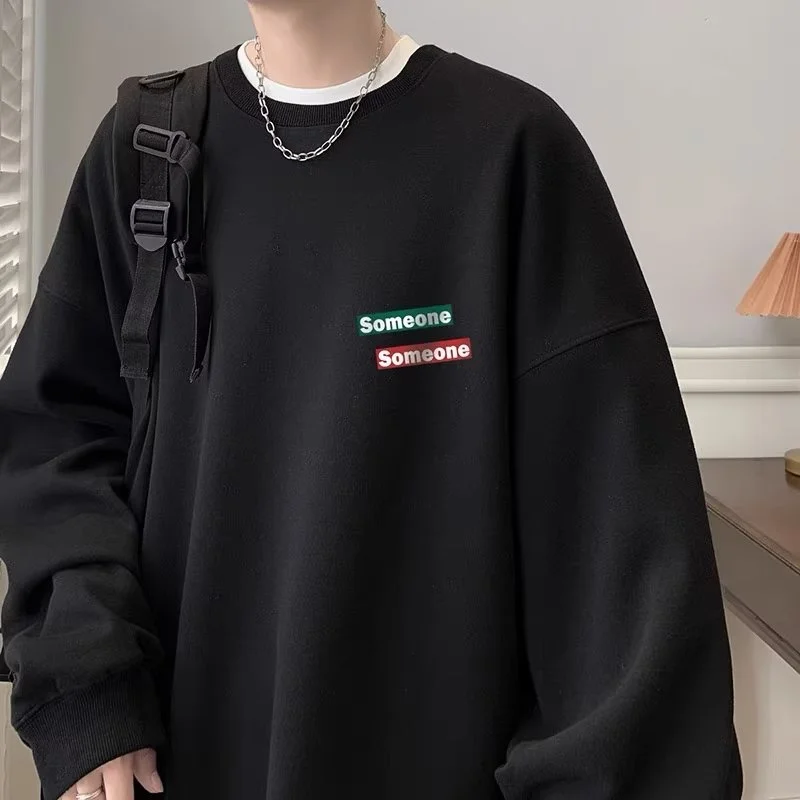 Hommes sweats surdimensionné mode Simple étiquette impression sweats ample décontracté à manches longues col rond sweat taille M-8XL