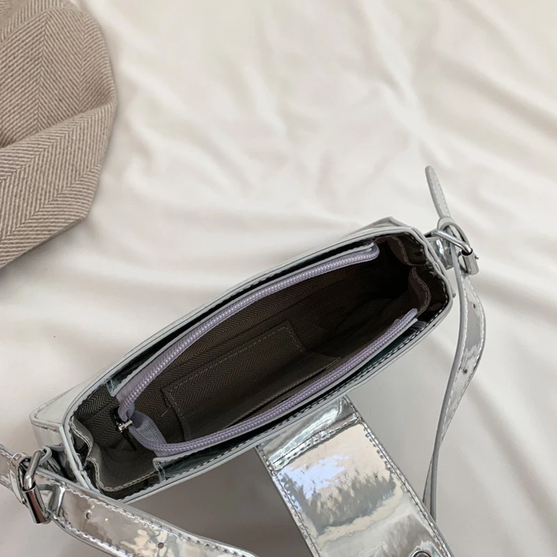 sac à main en cuir pu brillant pour femme, sac à ati elles, sac à main en cuir verni argenté, design de luxe, mode de fête, nouveau initié