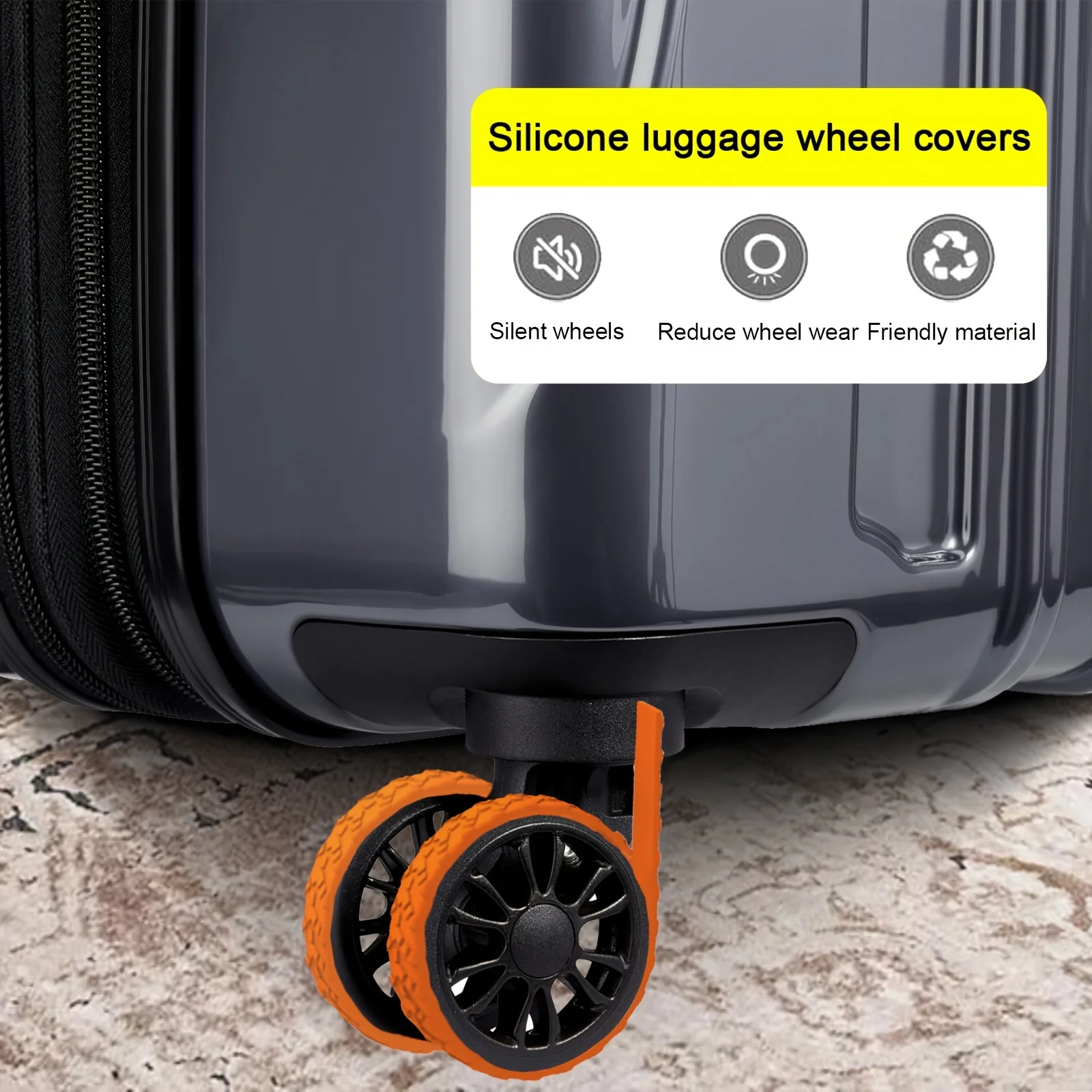 housses de roues de bagages en silicone, protecteurs de roues de valise auto adhésifs découpables, roues silencieuses et réduisent l'usure, voyage 4 pièces