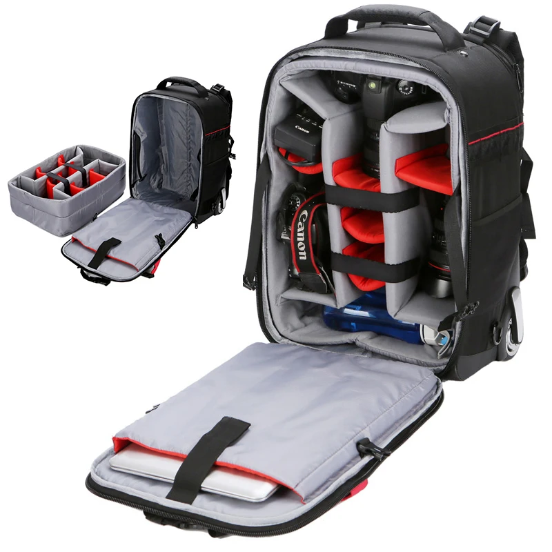 vnelstyle professionnel appareil photo reflex numérique chariot valise sac vidéo photo appareil photo numérique bagages chariot de voyage sac à dos sur roues