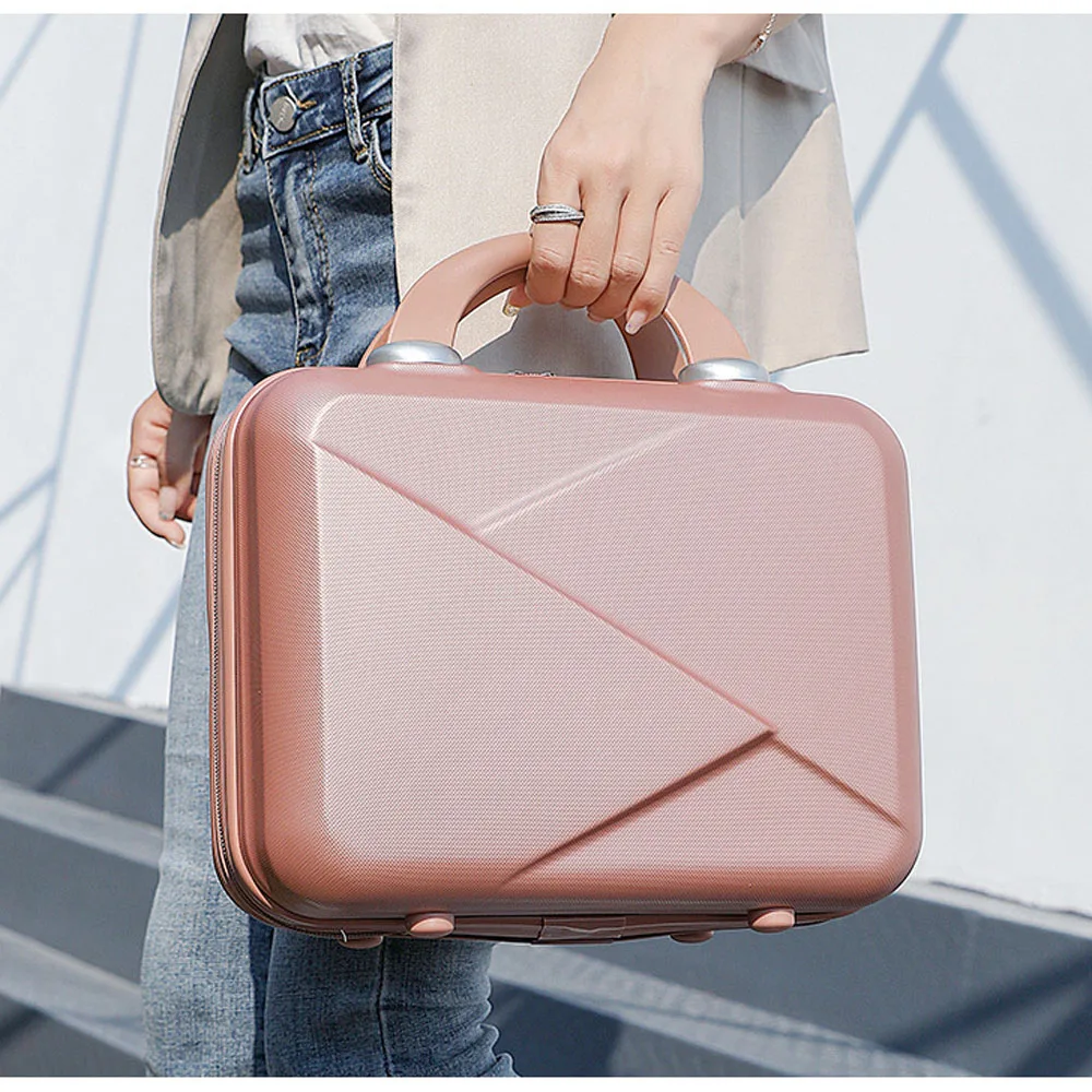 nouvelle valise de voyage pour femmes, 14 pouces, kaki/rose/argent/noir, petite valise de voyage pour femmes, matériau de compression, taille: 30 15 23cm