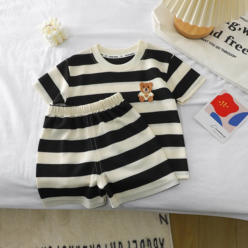 vêtements pour enfants costume à manches courtes haut rayé + short 2 pièces t shirt été bébé vêtements enfants vêtements garçons filles