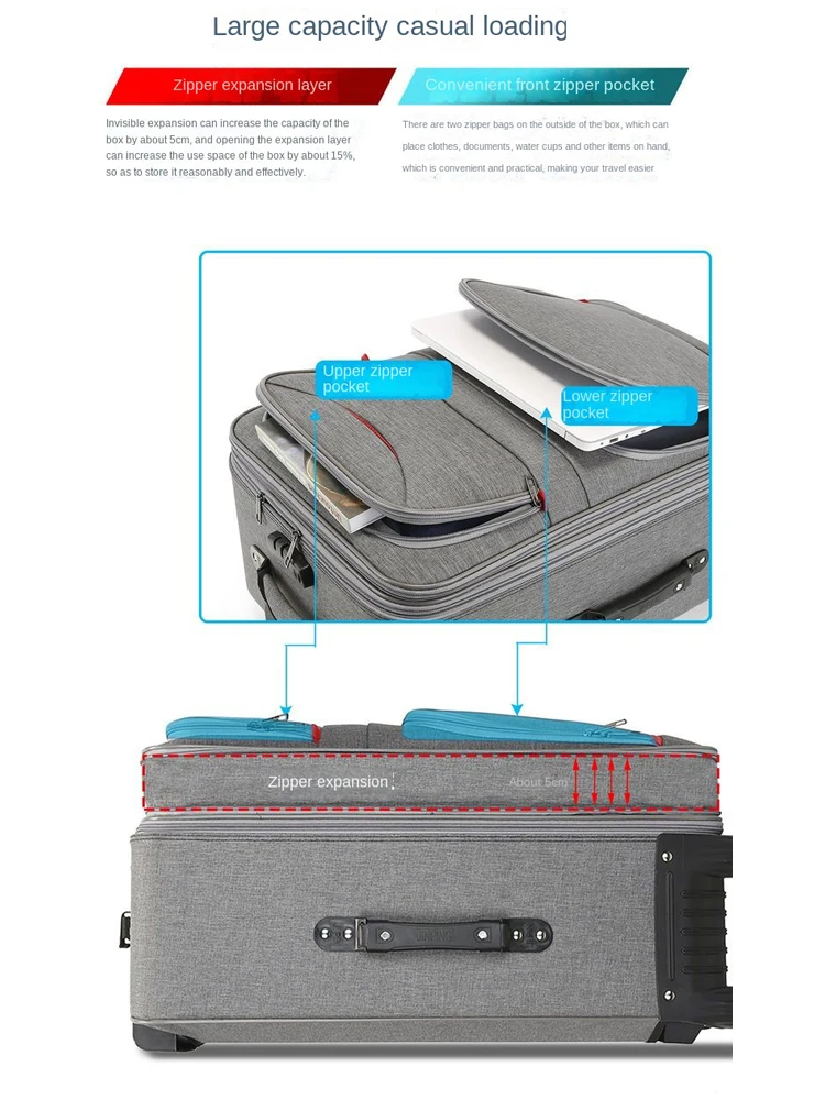 valise de grande capacité de 20 à 28 pouces, boîte de mot de passe en tissu oxford imperméable, valise de voyage à expansion de roue universelle amovible