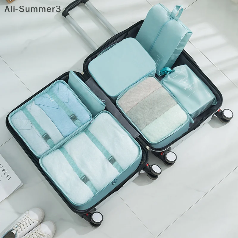 organisateur de voyage de grande taille, 7 pièces, valise portable, vêtements, chaussures, sac de maquillage, organisateur de bagages, sac de rangement de voyage