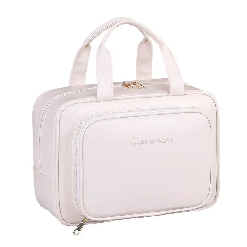 trousse de maquillage de grande capacité pour femme – organisateur cosmétique portable avec porte brosse et poignée de transport, trousse de maquillage adaptée aux voyages