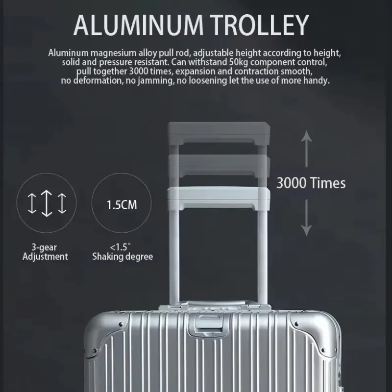 valise de voyage en alliage d'aluminium et de magnésium 100%, bagage roulant de haute qualité, chariot de 20/24/26/29 pouces, valise de cabine à main