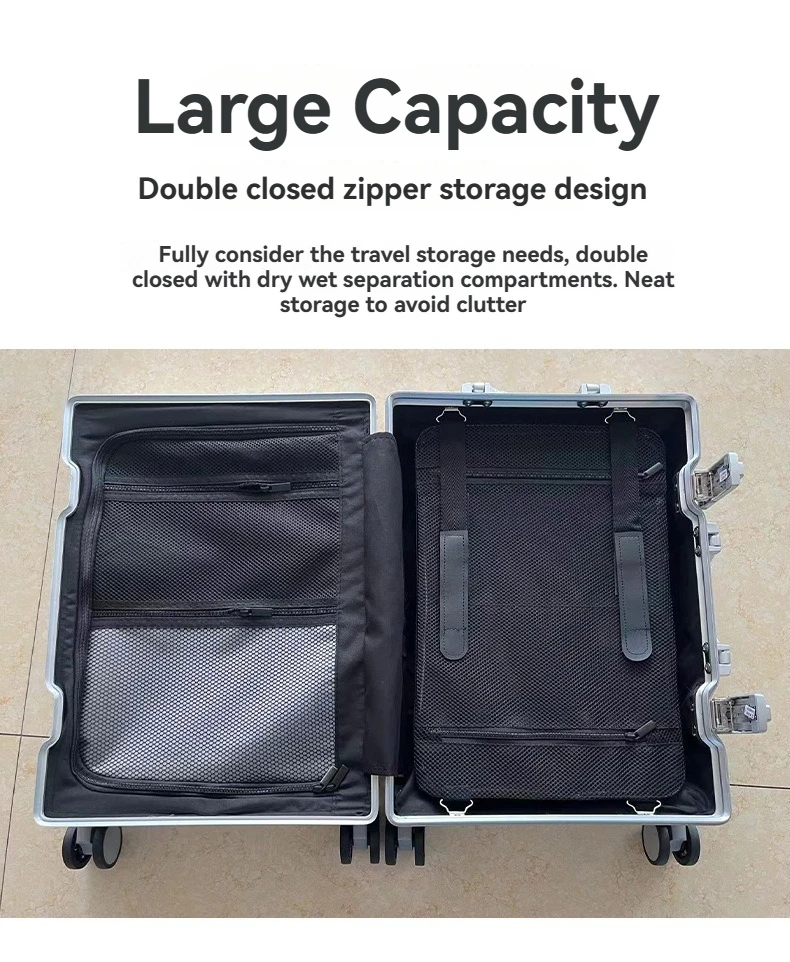 bagage durable de grande capacité pour hommes et femmes, aluminium, bagage à main, embarquement, voyage, neuf, 20, 24, 26, 28