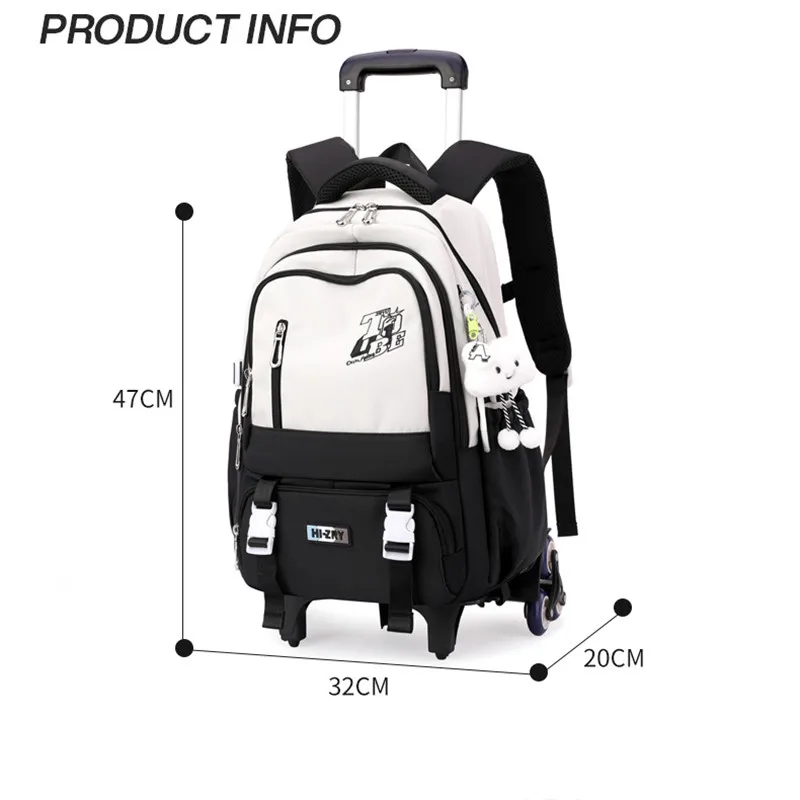 sac à dos scolaire à roulettes pour enfants, sac à dos à roulettes pour filles et garçons, sac à roulettes pour étudiants, chariot de voyage, 2/6