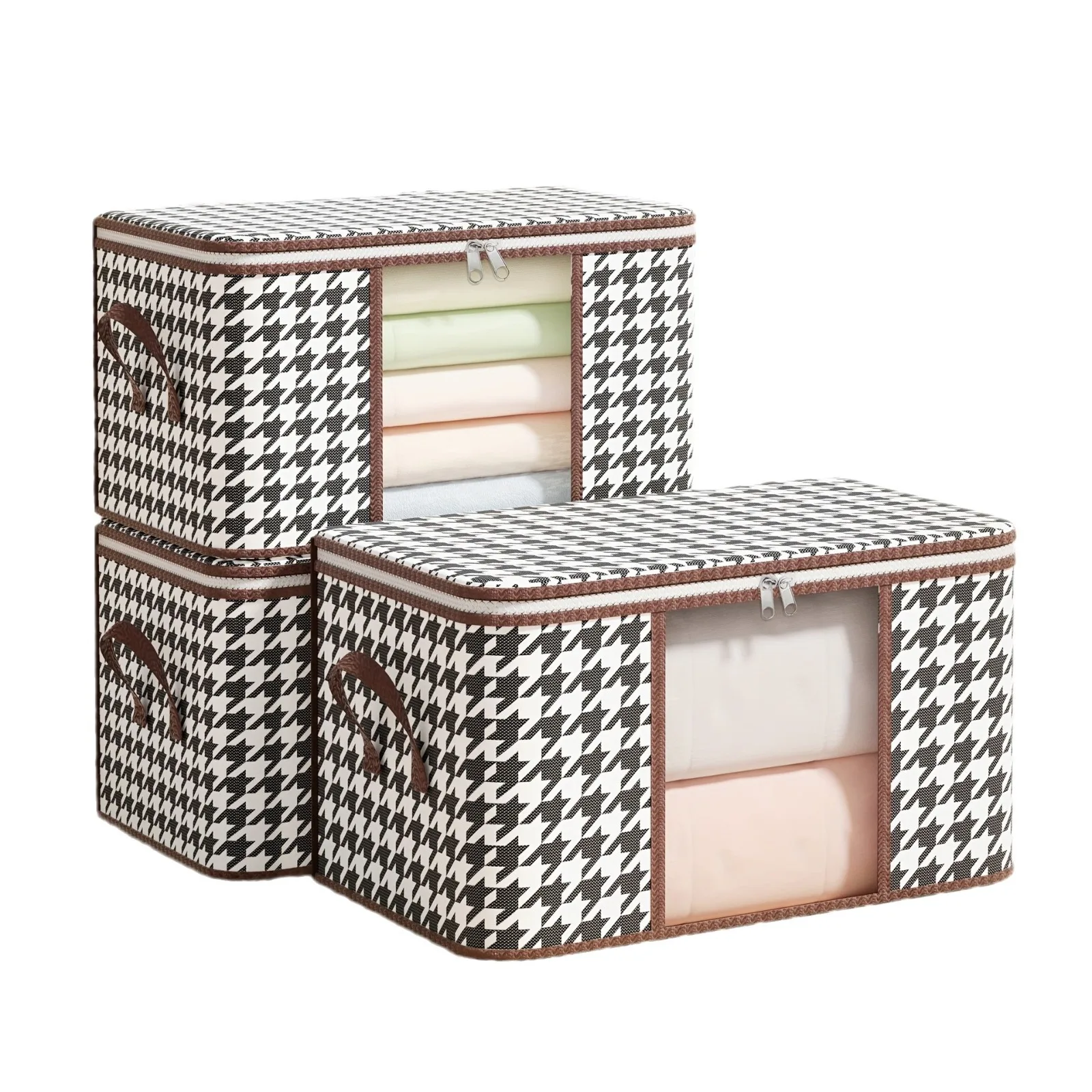 boîte de rangement visible de grande capacité, organisateur de vêtements ménagers portables avec poignées, conteneur pliable anti poussière à fermeture éclair pour couette
