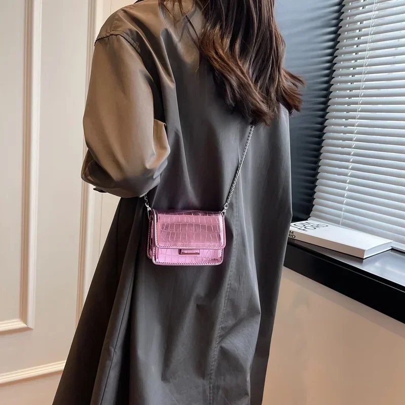 sac à bandoulière chic argenté vintage pour femme, petit sac à main en cuir pu, design de luxe, initié, mode or, mini carré mignon