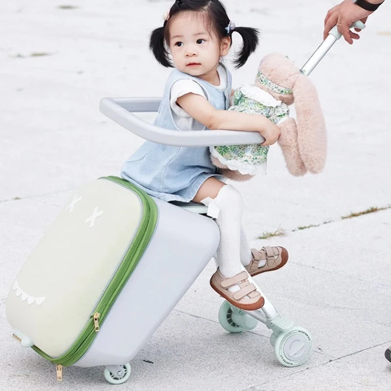 Valise à roulettes de voyage pour enfants montable sur avion avec roues rotatives, bagages et marche, valise pour bébé, poussette pliante