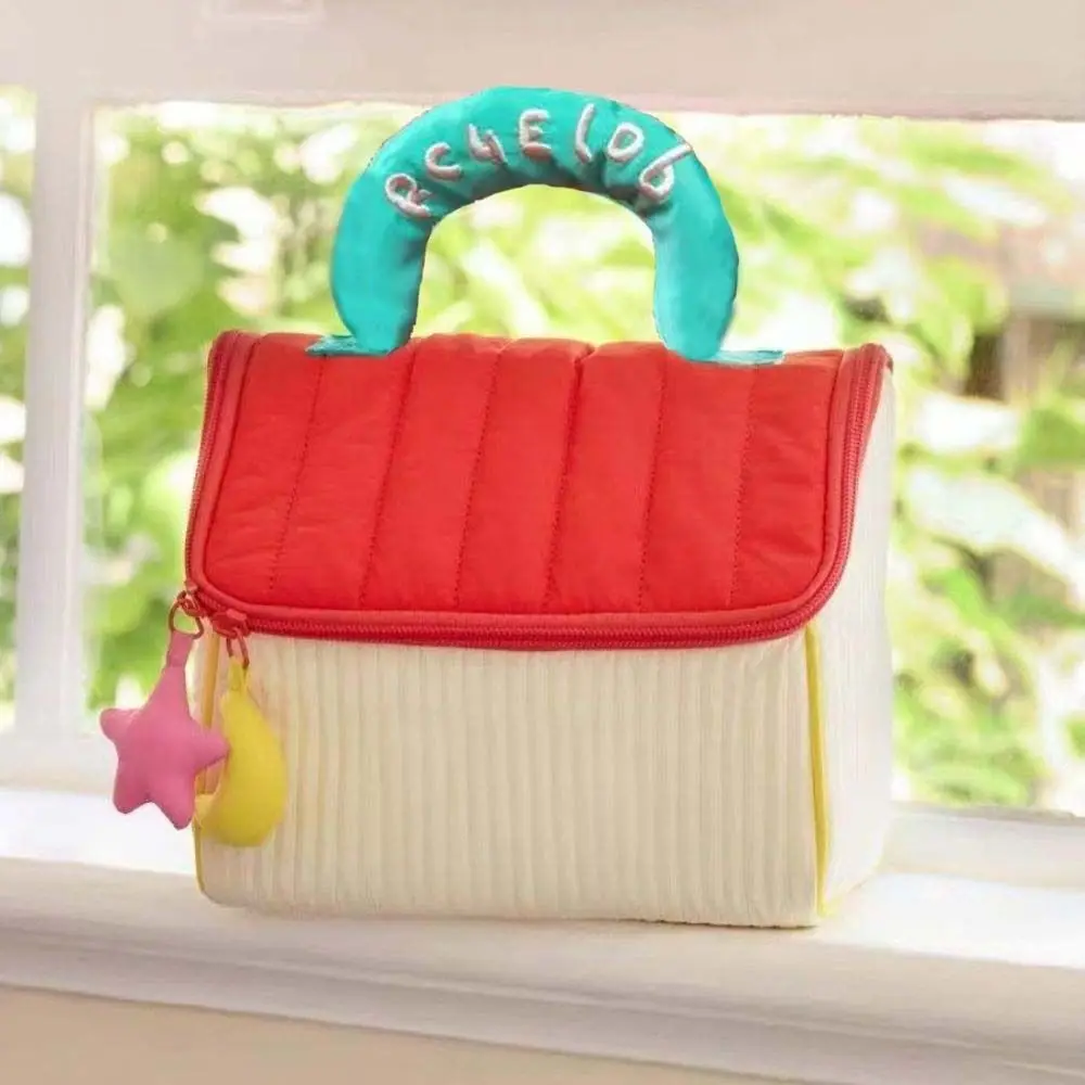 sac de maquillage de cabine mignon de grande capacité, étui à cosmétiques carré kawaii, étui de rangement à fermeture éclair, sac de rangement portable