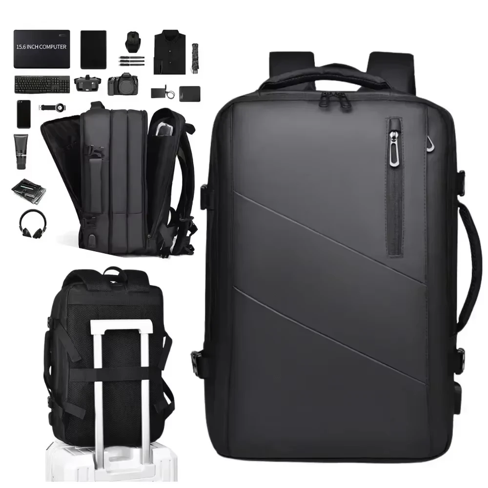 sac à dos extensible de grande capacité pour hommes, sac de voyage d'affaires pour ordinateur portable 15.6 pouces, étanche, chargeur usb, bagages de camping