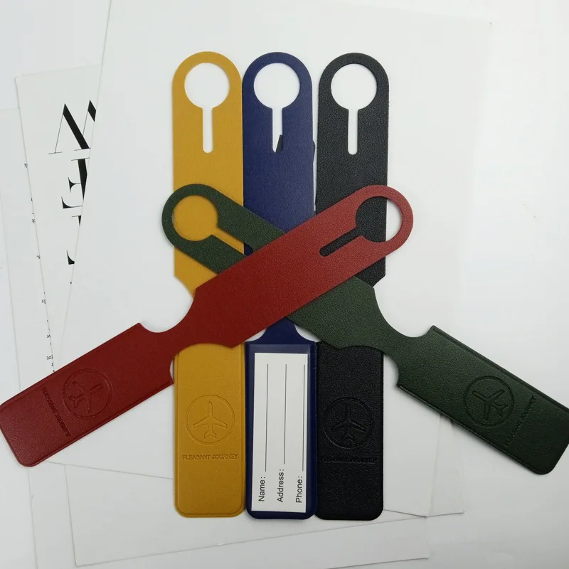 Étiquette de bagage longue en pu pour les voyages aériens identification facile des bagages