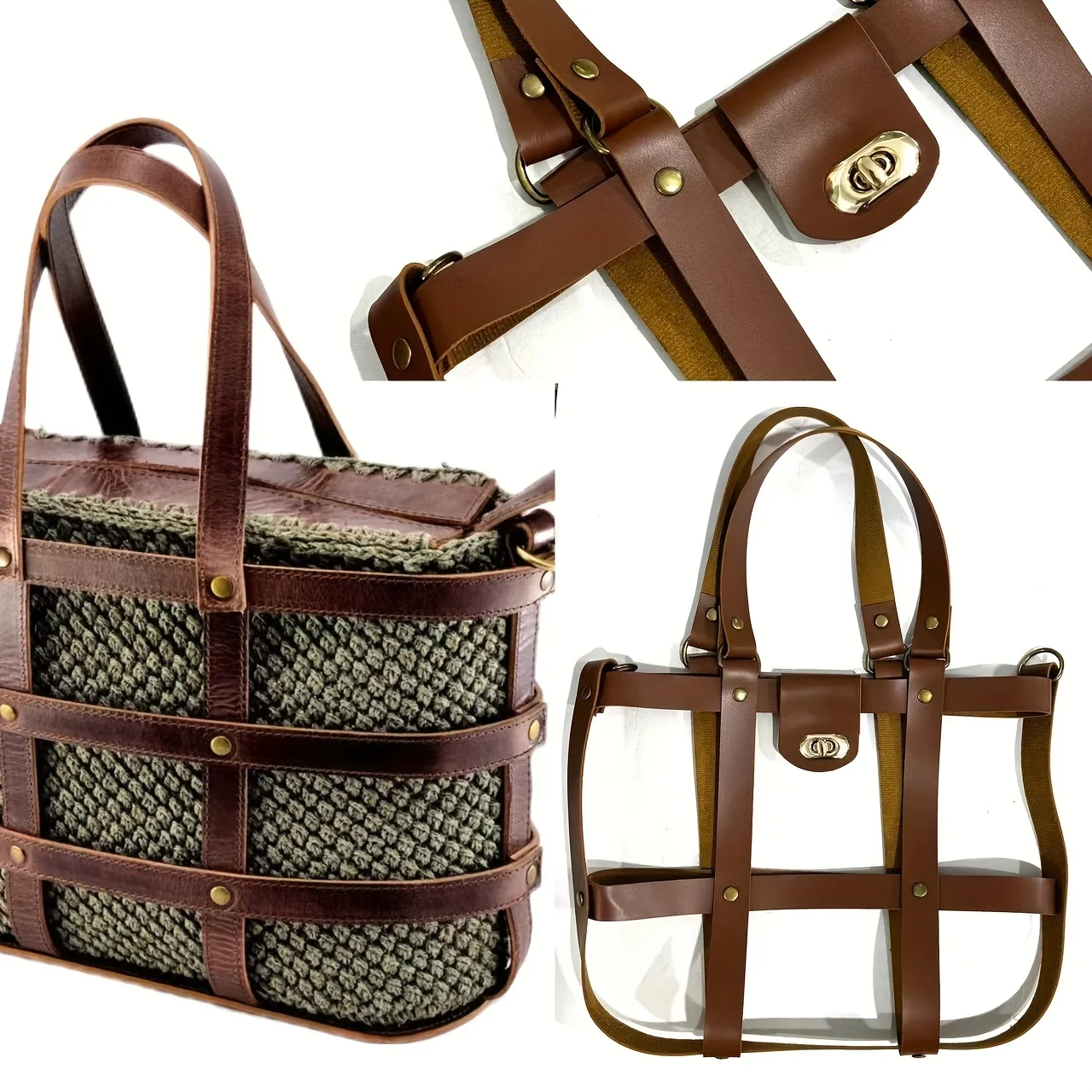 kit de fabrication de sacs à main diy, sac tissé de grande capacité avec matériel doré, idéal pour l'été, accessoires artisanaux, sac de style rétro