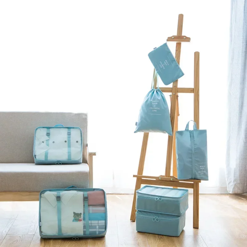 sac de voyage en poudre pour bagages, couverture, chaussures, organisateurs, valise, cubes d'emballage, ensemble de 7 pièces